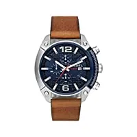 diesel overflow montre pour homme, mouvement chronographe, bracelet en silicone, acier inoxydable ou cuir, marron et bleu, 49mm