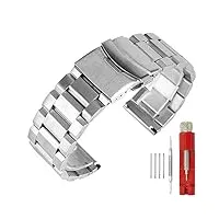kai tian 24mm bracelet en acier inoxydable argent bracelet en métal brossé double verrouillage boucle déployante montres bracelets pour hommes et femmes
