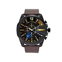 diesel chief series montre pour homme, mouvement chronographe avec bracelet en silicone, acier inoxydable ou cuir, tan et bleu, 51mm