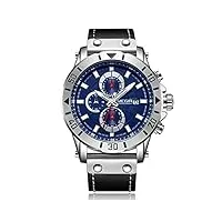 megir montre chronographe pour homme en cuir avec date et bracelet analogique, bleu, robe