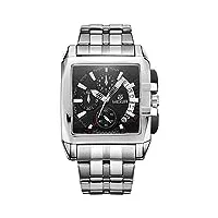 megir montre chronographe à quartz pour homme en acier inoxydable avec cadran rectangulaire analogique, noir , robe