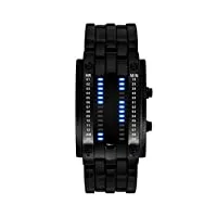 matrix blue led digital men watch, bracelet pour hommes imperméable binaire design cool design, montres-bracelet plaquées en acier inoxydable de mode créative (couleur : noir, taille : m)