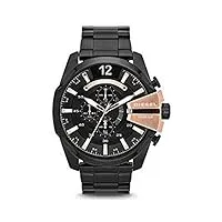 diesel chief series montre pour homme, mouvement chronographe avec bracelet en silicone, acier inoxydable ou cuir, noir et ton or rose, 51mm