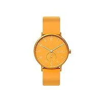 skagen aaren montre pour unisexe, mouvement à quartz avec bracelet en silicone, acier inoxydable ou cuir, jaune, 41mm