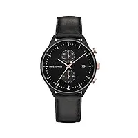 paul hewitt montre chronomètre chrono line black sunray (homme/femme) - montre unisexe avec bracelet en cuir (noir), cadran noir