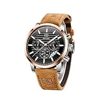 benyar quartz montre pour hommes à la mode montre de sport décontractée chronographe étanche bracelet en cuir analogique date automatique montre élégante(marron golden noir)