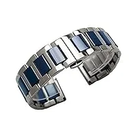 kai tian bracelet montre acier inoxydable bicolore 20mm bracelet en céramique bleue bande de remplacement de liens amovibles boucle de déploiement papillon