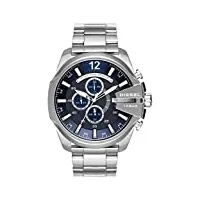 diesel chief series montre pour homme, mouvement chronographe avec bracelet en silicone, acier inoxydable ou cuir, bleu foncé et ton argenté, 51mm
