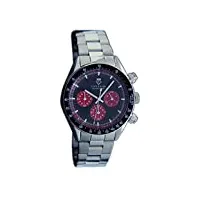 cavadini cv-464 montre chronographe à quartz pour homme avec bracelet en acier inoxydable, noir/rouge, bracelet