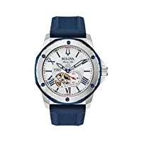bulova montre automatique pour homme marine star bracelet en silicone bleu | 45mm | 98a225, argenté., 45, montre automatique