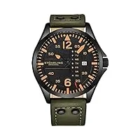 stuhrling original montre aviateur analogique sport pour homme, réglage rapide, date du jour, bracelet en cuir décontracté (green)