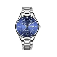 guanqin miyoda 8205 montre analogique pour homme avec calendrier mécanique et bracelet en acier à remontage automatique, bleu argenté, bracelet