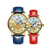 binger montres couple, Étanche montres mode automatique montre mécaniques montres homme montres femme 5066m-1 (couleur : blue red)
