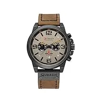 curren montre militaire de luxe pour homme avec chronomètre et chronographe en cuir étanche pour homme (bracelet noir gris marron), ceinture noire grise marron, montre à quartz, chronographe