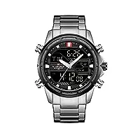 naviforce montre étanche multifonction en acier inoxydable analogique numérique led montre à quartz pour homme, argenté., bracelet
