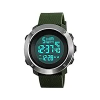tonshen digitale montre homme et femme sport outdoor militaires 50m etanche multifonctionnel led temps double montres bracelet et caoutchouc ruban chronomètre alarme (homme vert)
