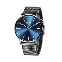 lige hommes montre noir ultra-mince acier inoxydable montre mode simple montre hommes affaires analogique quartz montre