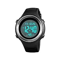 tonshen montre homme digitale sport 50m etanche plastique caoutchouc montres bracelet (noir blanc)