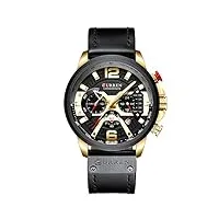 curren montre à quartz analogique avec calendrier pour homme, bracelet tendance étanche en acier inoxydable, noir, chronographe, mouvement à quartz