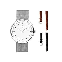 nordgreen montre femme design scandinave quartz analogique argent | cadran blanc | bracelets interchangeables | modèle : infinity, marron et gris, 32mm set, bracelet