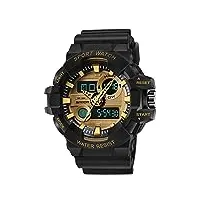 montres pour hommes, allskid des sports imperméable noctilucent multifonction en plein air militaire analogique digital montres-bracelets (48mm, noir+or)