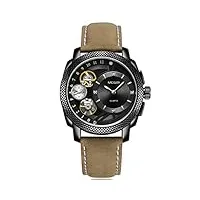 megir montres de luxe pour homme à mouvement automatique et à quartz avec bracelet en cuir marron et cadran noir étanche