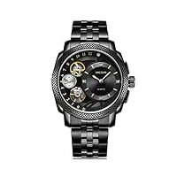 megir montres de luxe pour homme à mouvement automatique et à quartz avec bracelet en acier inoxydable noir étanche