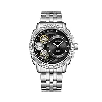 megir montres de luxe pour homme à mouvement automatique et à quartz avec bracelet en acier inoxydable argenté et cadran noir étanche
