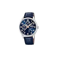 festina montre pour homme f20278/b multifuncion boîtier en acier inoxydable gris bracelet en cuir bleu