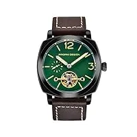 haonb montres homme,version coréenne entièrement automatique de l'entreprise À travers la montre creuse Étanche montre bracelet en cuir ceinture de café vert