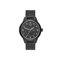 puma montre pour homme reset, mouvement à trois aiguilles avec date, boîtier en alliage noir de 43 mm avec bracelet en acier inoxydable, p5007