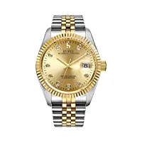 burei montre pour homme mécanique montres remontage automatique montre pour homme décontracté avec verre saphir et doré écran (or)