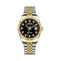 burei montre pour homme mécanique montres remontage automatique montre pour homme décontracté avec verre saphir et doré écran (or noir)