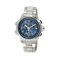 hamilton watch khaki aviation x-wind gmt montre chronographe à quartz suisse boîtier 46 mm, cadran bleu, bracelet en acier inoxydable argenté (modèle : h77922141), bleu, montre à quartz, chronographe