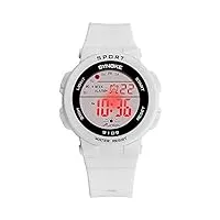 xygb multifonction montres garçons filles lumières colorées calendrier alarme chronomètre digital montres bracelet pour enfants bracelet en plastique sport, white