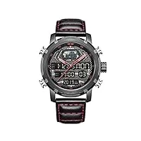 montres bracelet,montre de calendrier chronographe avec double affichage multifonctions et bracelet en cuir pour sports occasionnels a