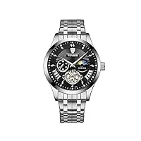 montres homme,tourbillon entièrement automatique montre mécanique de mode montre extérieure en plein air surface argent coquille noire