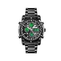 skmei montre bracelet pour homme étanche analogique numérique avec chronographe led multi-temps, montre d'affaires en acier inoxydable, noir, 2.28 * 1.89 * 0.63 inches, classique