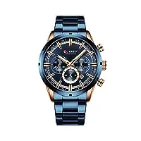 curren montre de sport à quartz chronographe pour homme avec aiguilles lumineuses en acier inoxydable, or rose bleu, chronographe, mouvement à quartz
