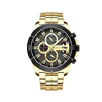 montre-bracelet en acier inoxydable pour homme - chronographe - montre à quartz relogio masculino, doré, bracelet