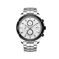 montre-bracelet en acier inoxydable pour homme - chronographe - montre à quartz relogio masculino, argenté., bracelet