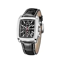 megir montre homme chronographe lumineux quartz noir rectangulaire montre mode classique carré homme avec bracelet en cuir 2028g
