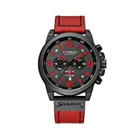 reloj hombre montre chronographe de sport pour homme avec date, noir/rouge, sangle