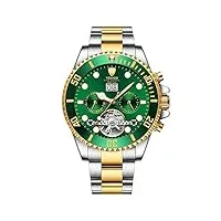 montres homme,montre mécanique multifonctionnelle pour hommes, grande montre Étanche et volante, entre or et vert