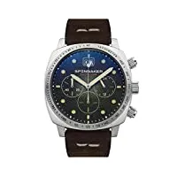 spinnaker montre homme hull - chronographe - boitier rond - acier inoxydable - cadran vert - bracelet marron cuir véritable - sp-5068-02