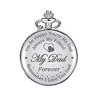 montre de poche gravée de cadeaux pour père papa avec boîte-cadeau, cadeau d'anniversaire de noël de fête des pères de fille fils enfant (argent)