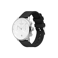 nordgreen pioneer montre chronographe pour hommes scandinave argenté 42mm avec cadran blanc et bracelet en silicone noir 14043