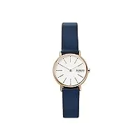 skagen signatur montre pour femmes, mouvement à quartz, bracelet en acier inoxydable ou en cuir, bleu et blanc, 30mm