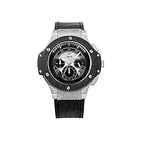 montres hommes,sports de loisirs de plein air avec montre À quartz avec fonction calendrier, chronographe, ceinture noire en argent