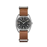 hamilton h76419531 montre kaki pilot pioneer mécanique cadran noir bracelet marron